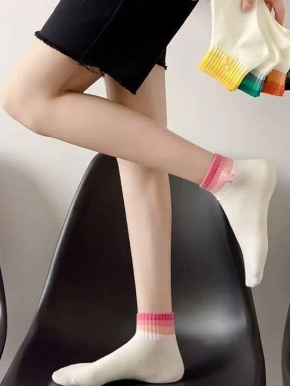 5 Pair Stripe Ankle Socks R Monogram one size fits most Womens. New Pink Green